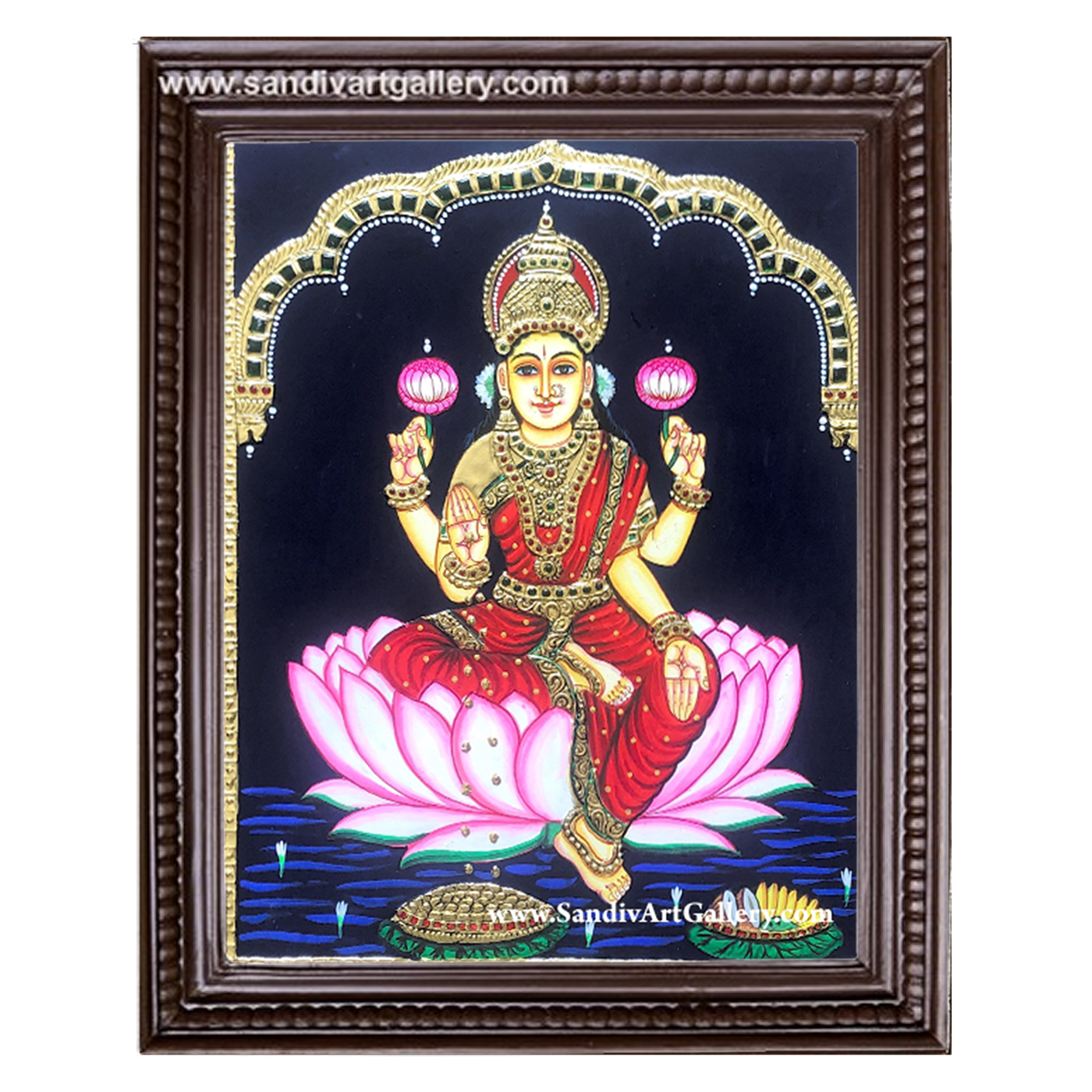 Lakshmi on Lotus Tanjore Painting2