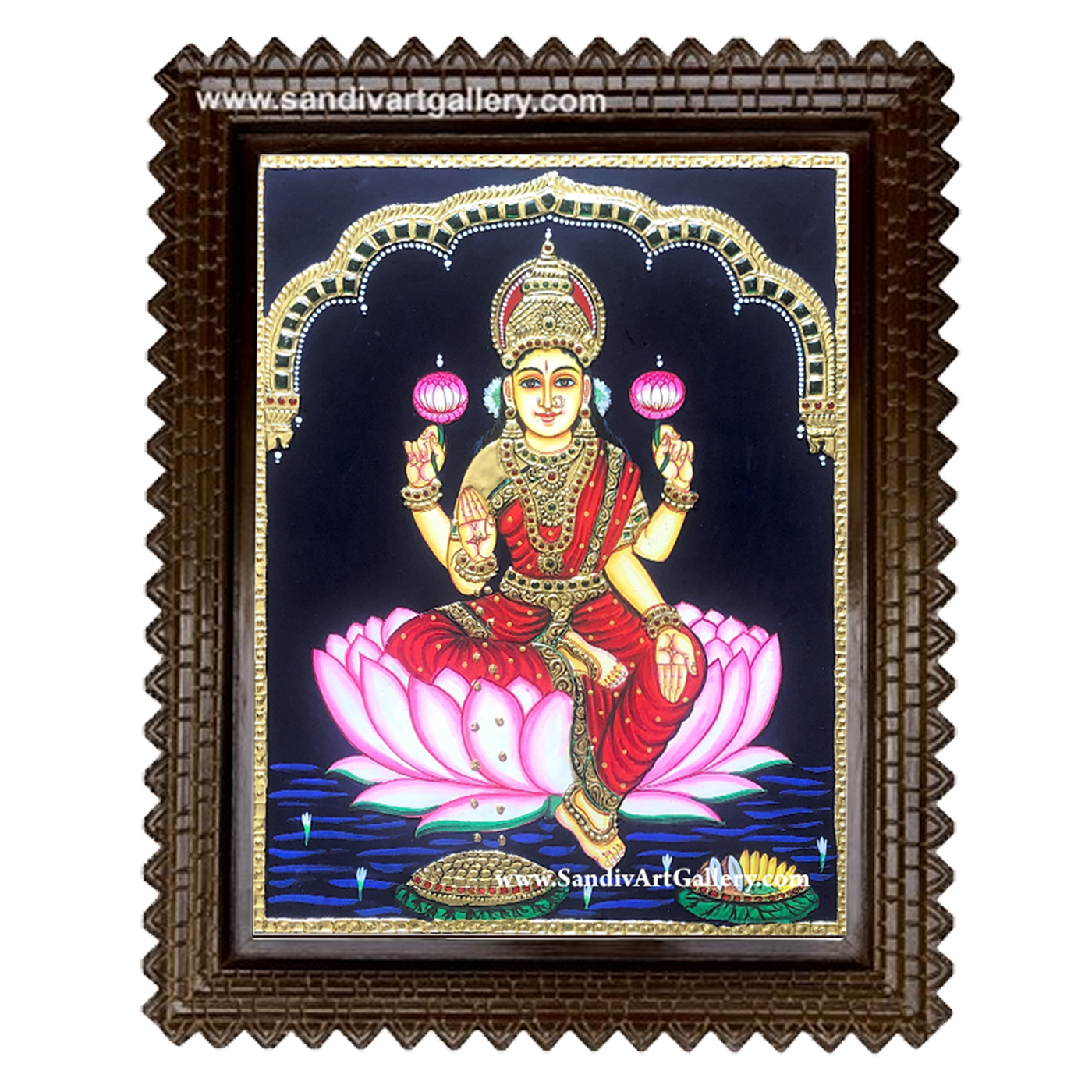 Lakshmi on Lotus Tanjore Painting2