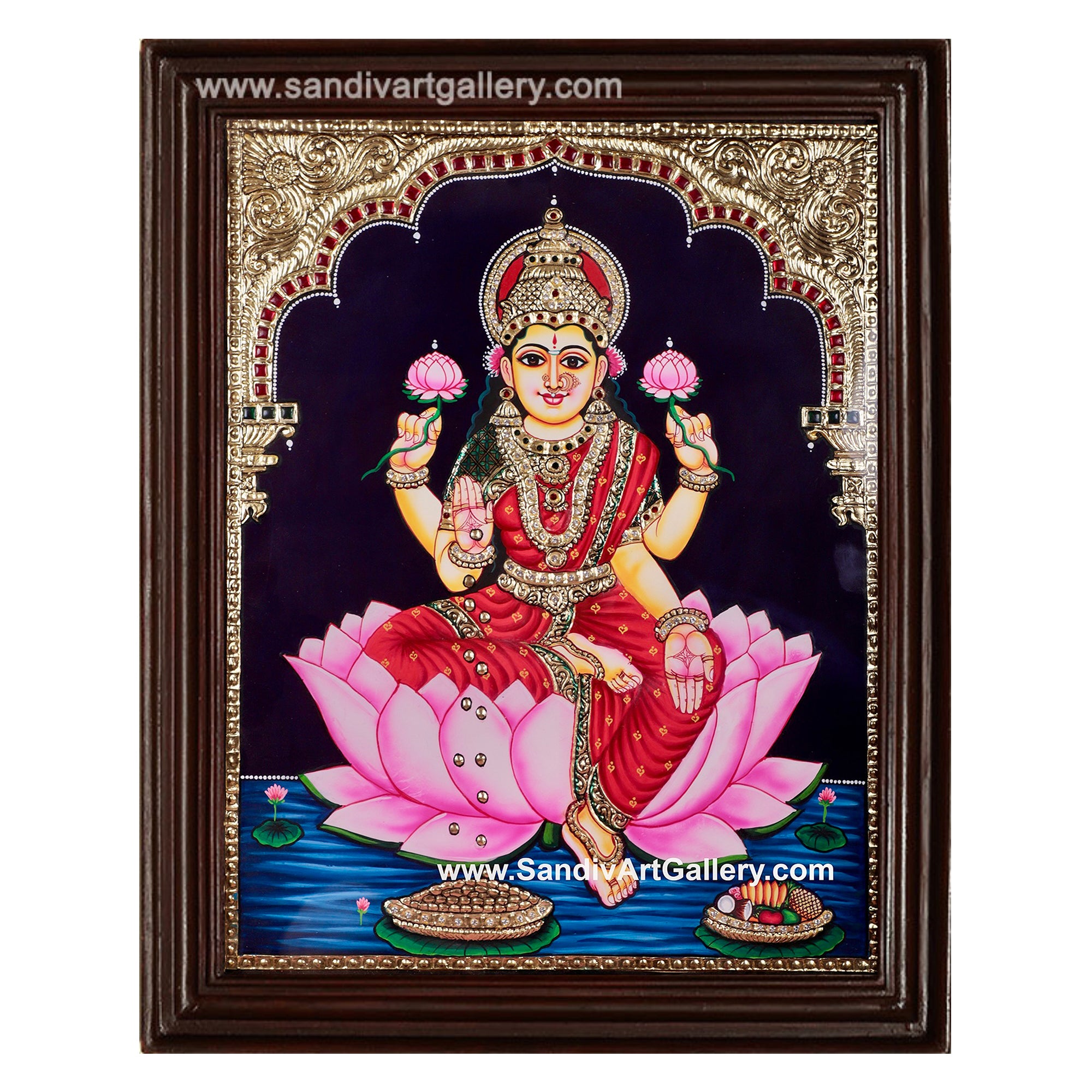 Lakshmi on Lotus Tanjore Painting3
