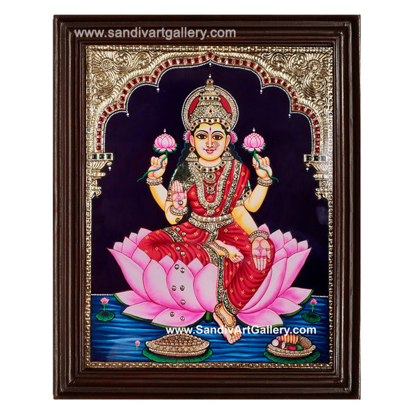 Lakshmi on Lotus Tanjore Painting3