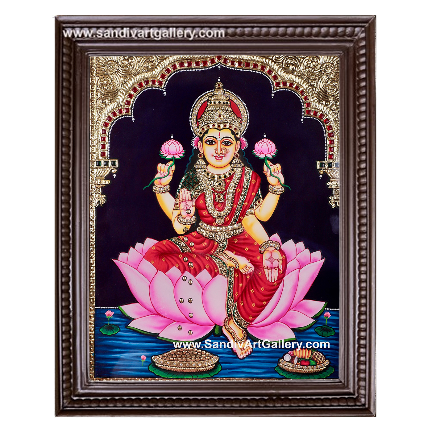 Lakshmi on Lotus Tanjore Painting3