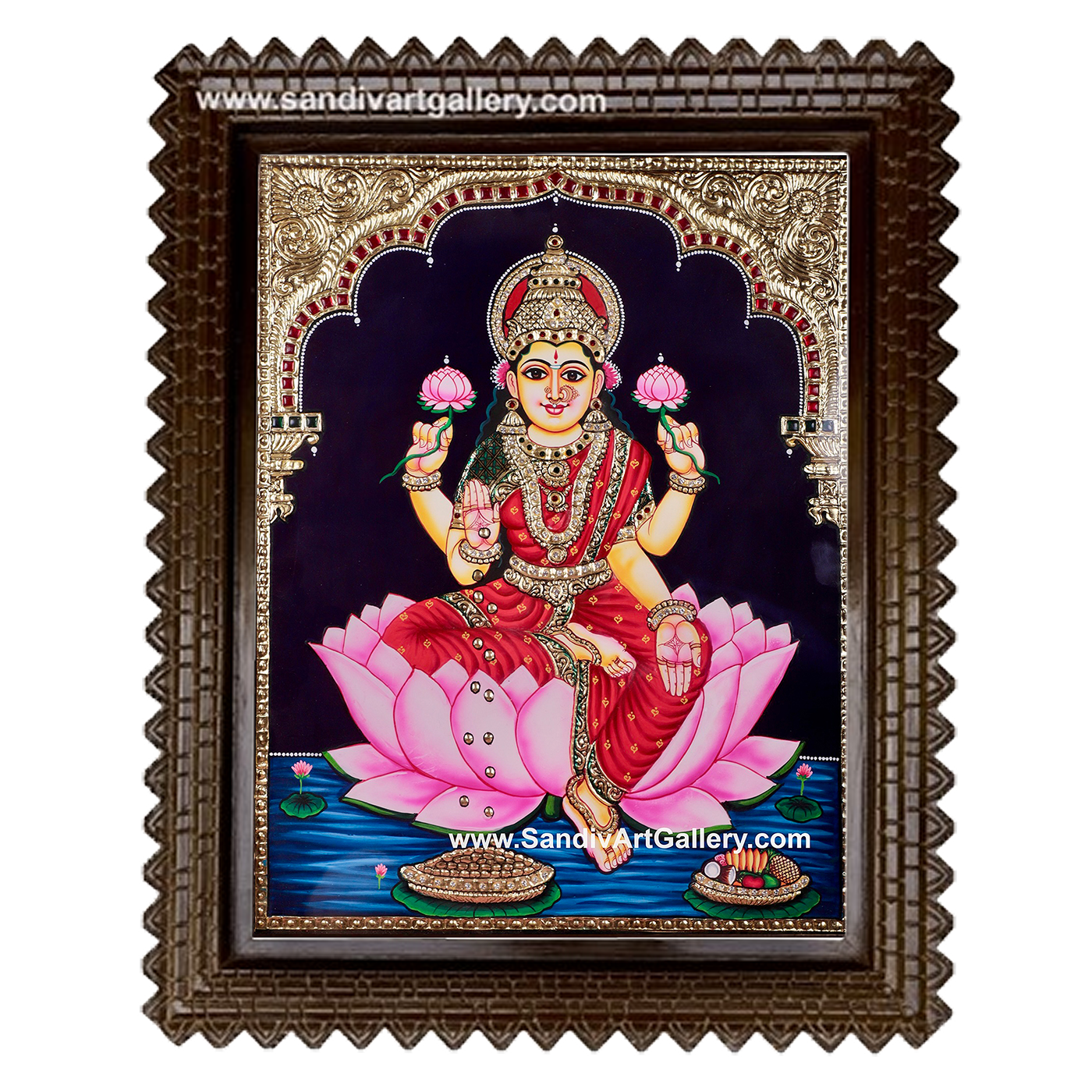 Lakshmi on Lotus Tanjore Painting3