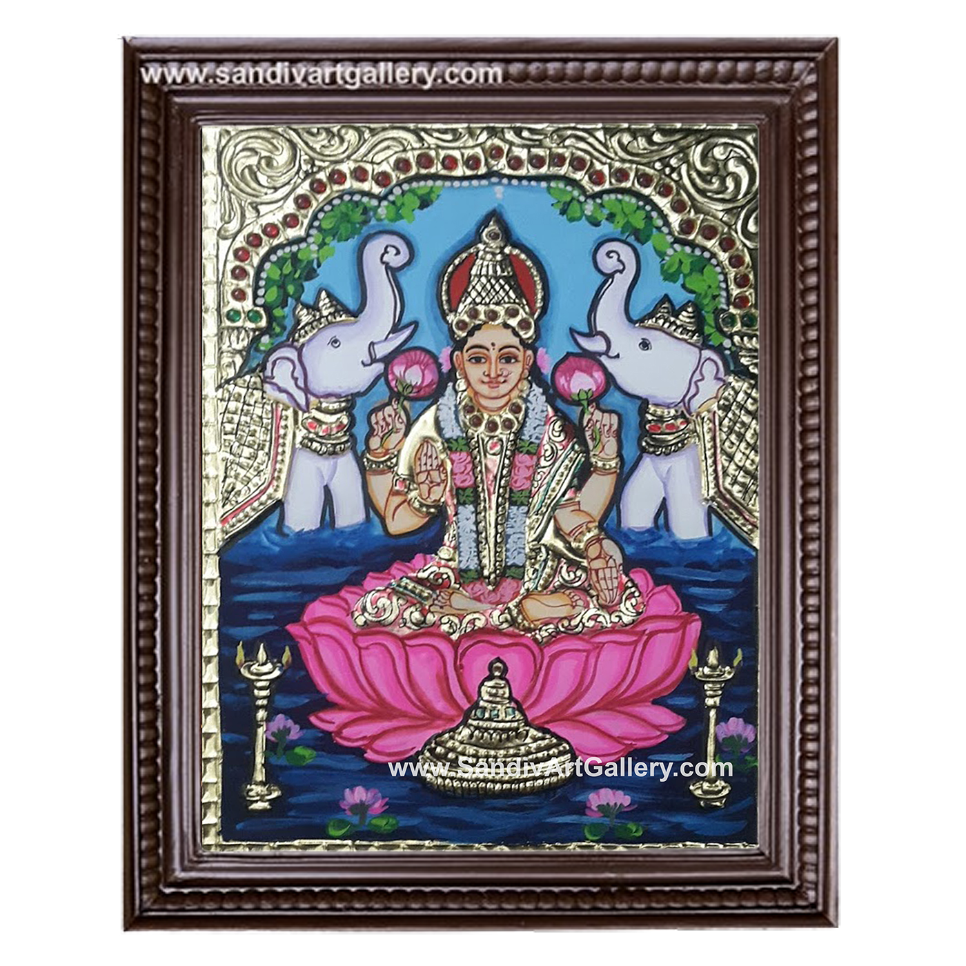Gajalakshmi on Lotus Tanjore Painting1