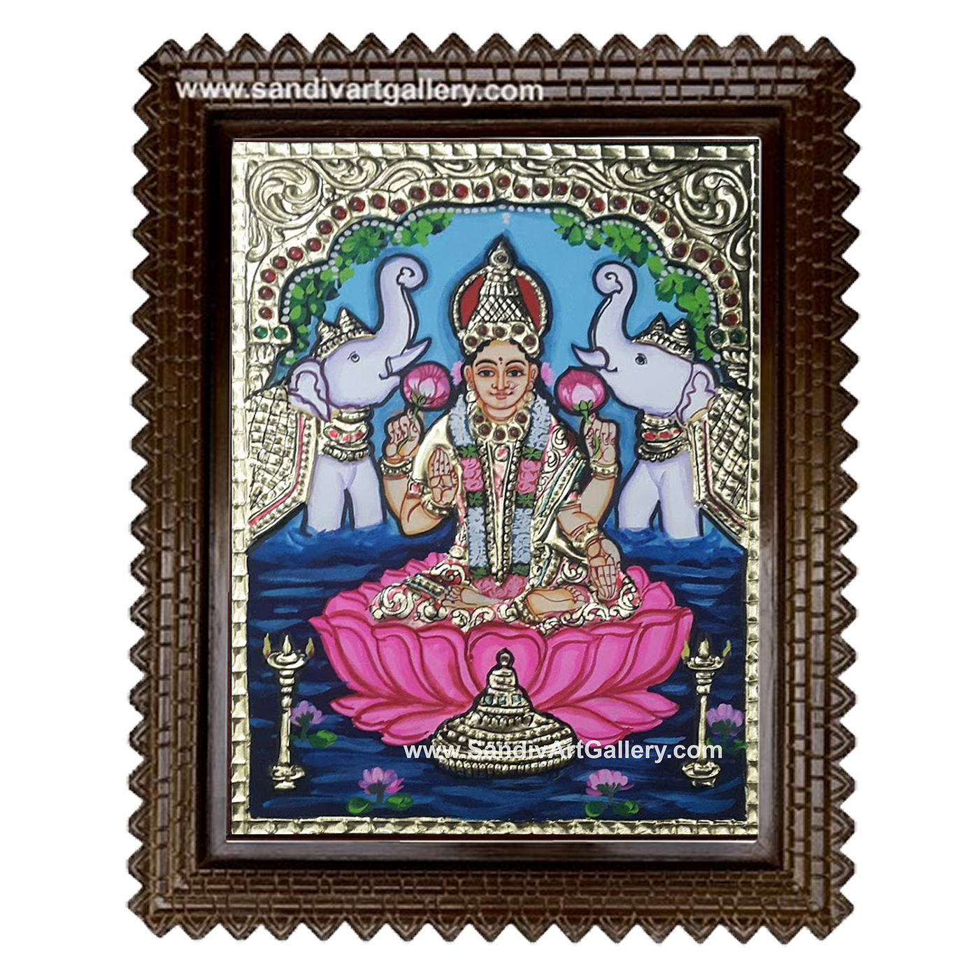 Gajalakshmi on Lotus Tanjore Painting1