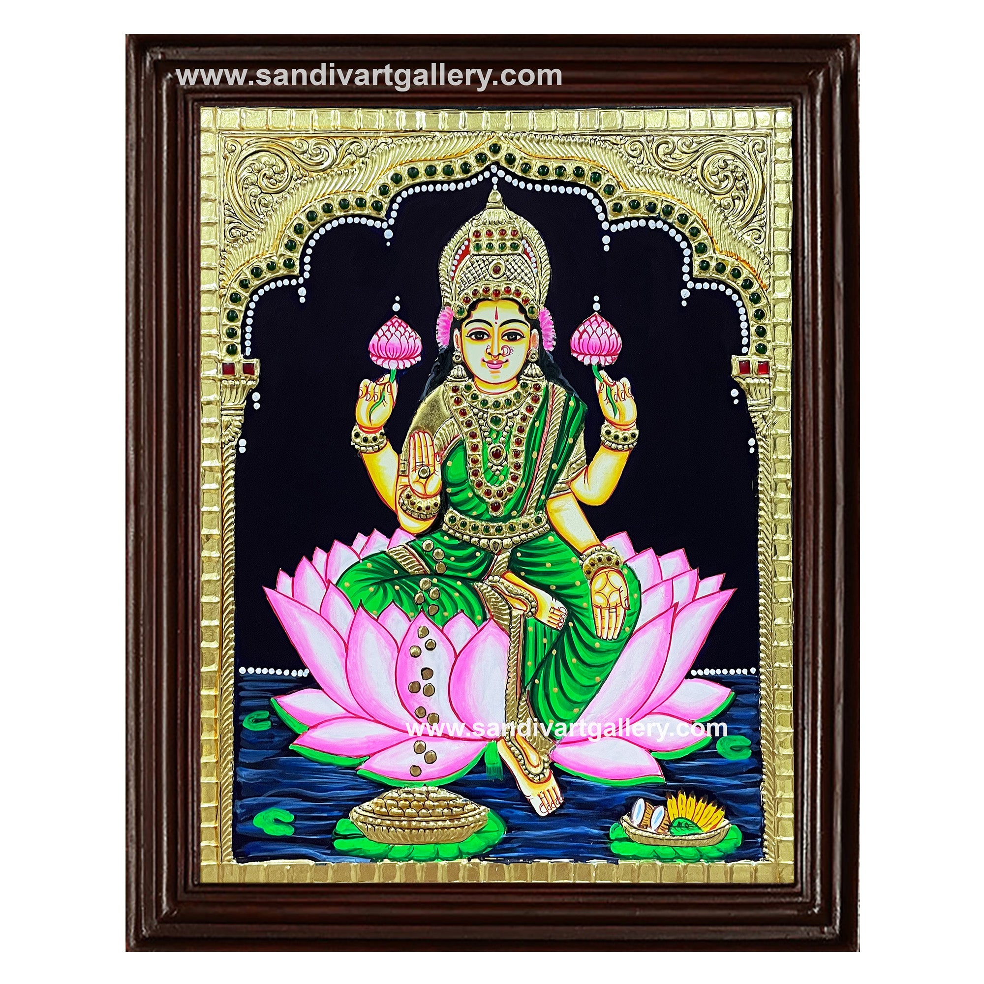 Gajalakshmi on Lotus Tanjore Painting1