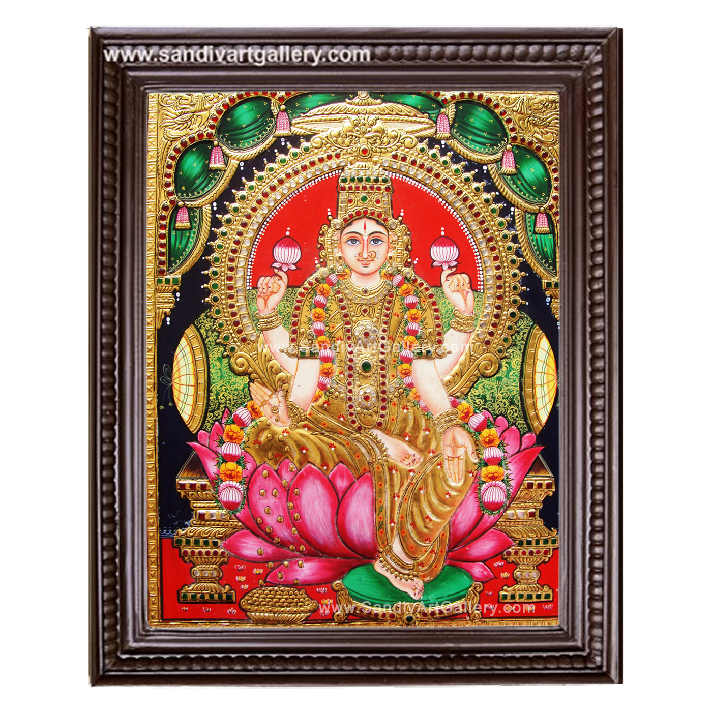 Mahalakshmi on Lotus Tanjore Painting