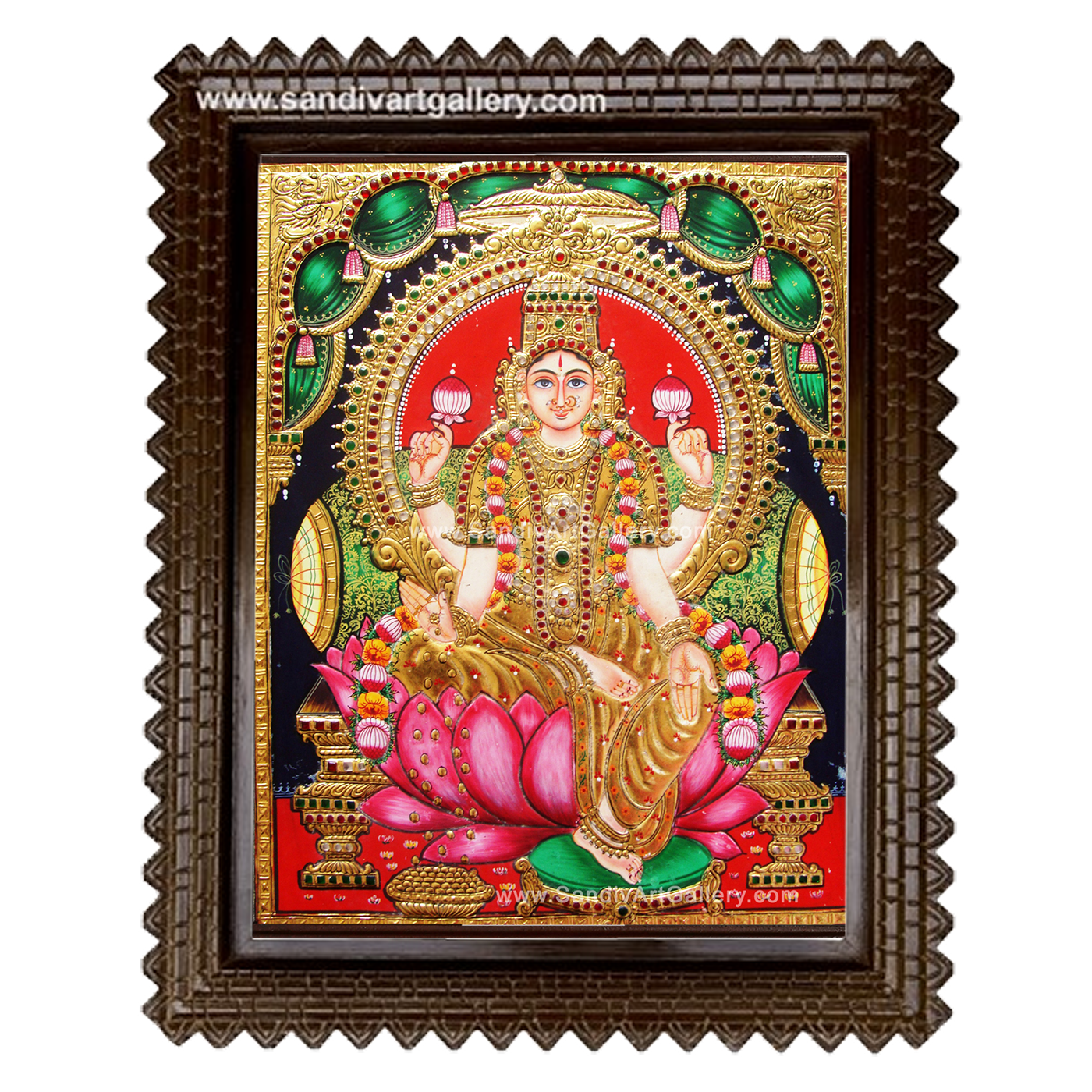 Mahalakshmi on Lotus Tanjore Painting