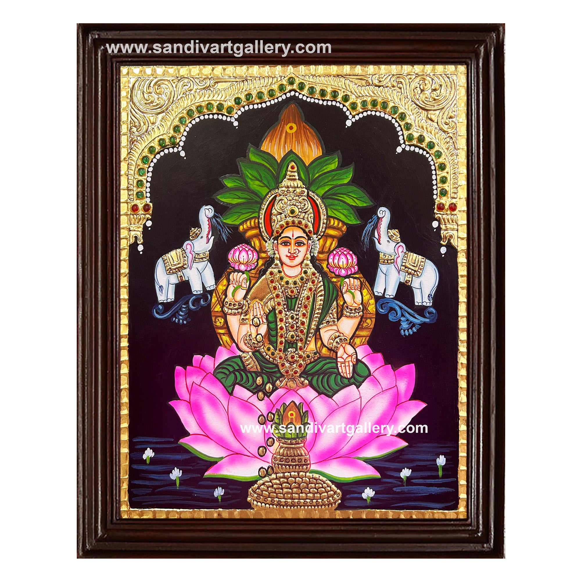 Lakshmi on Lotus Tanjore Painting4