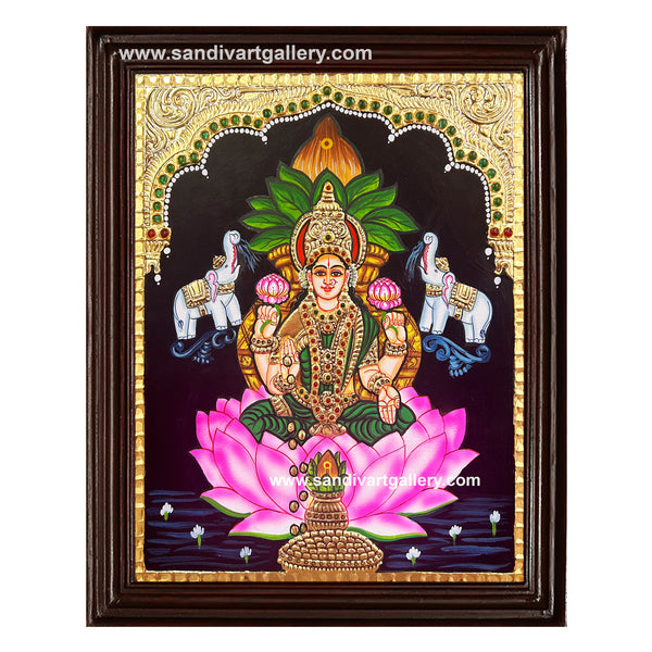 Lakshmi on Lotus Tanjore Painting4