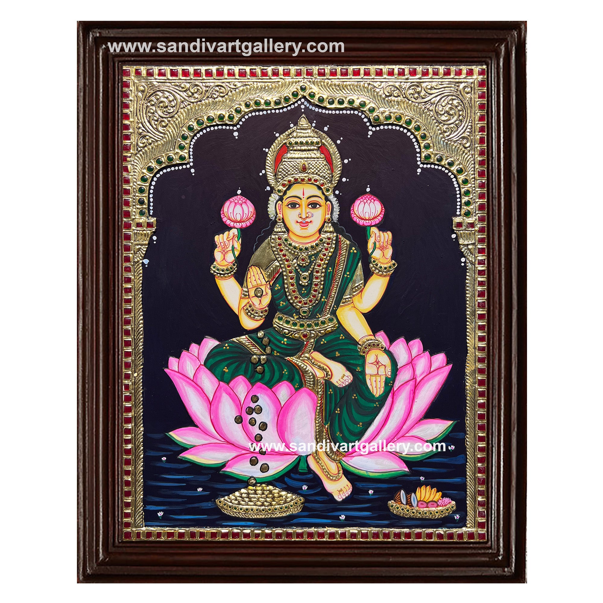 Lakshmi on lotus Tanjore Painting