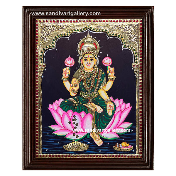 Lakshmi on lotus Tanjore Painting
