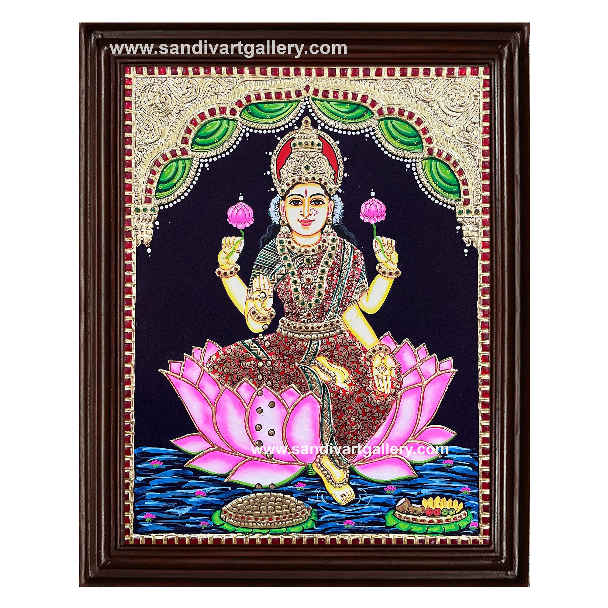 Lakshmi on lotus Tanjore Painting