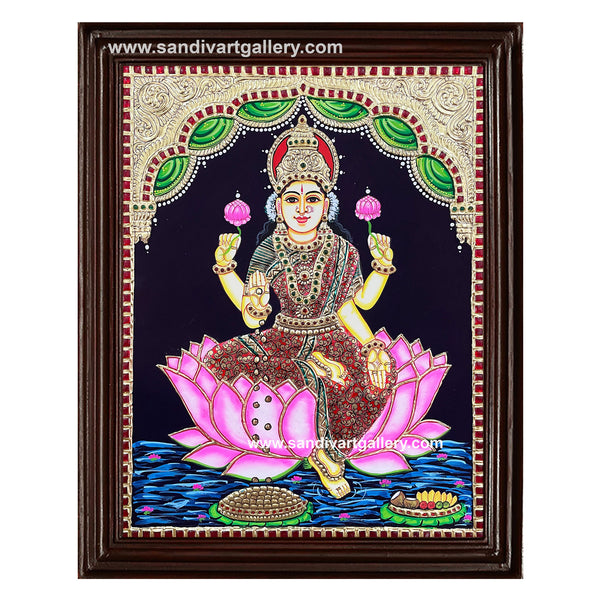 Lakshmi on lotus Tanjore Painting