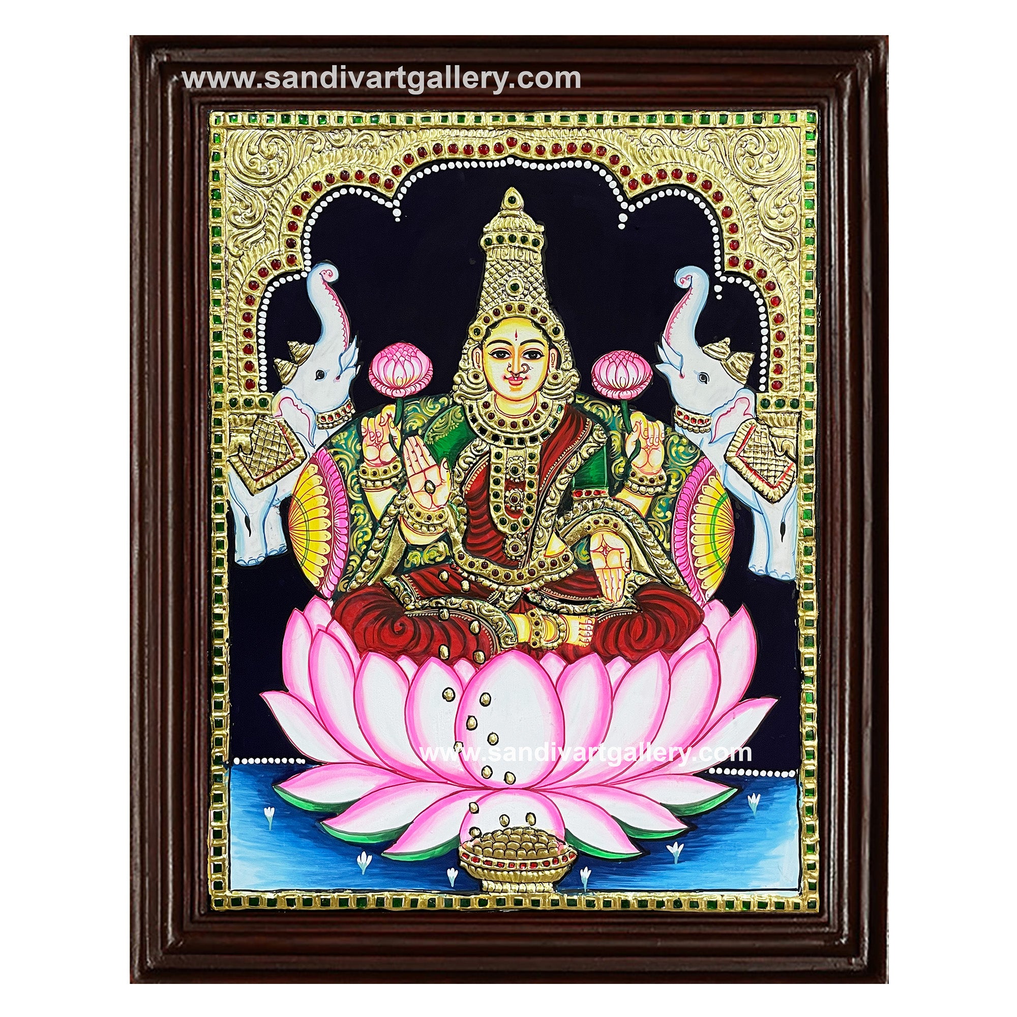 Lakshmi on lotus Tanjore Painting