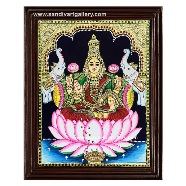 Lakshmi on lotus Tanjore Painting