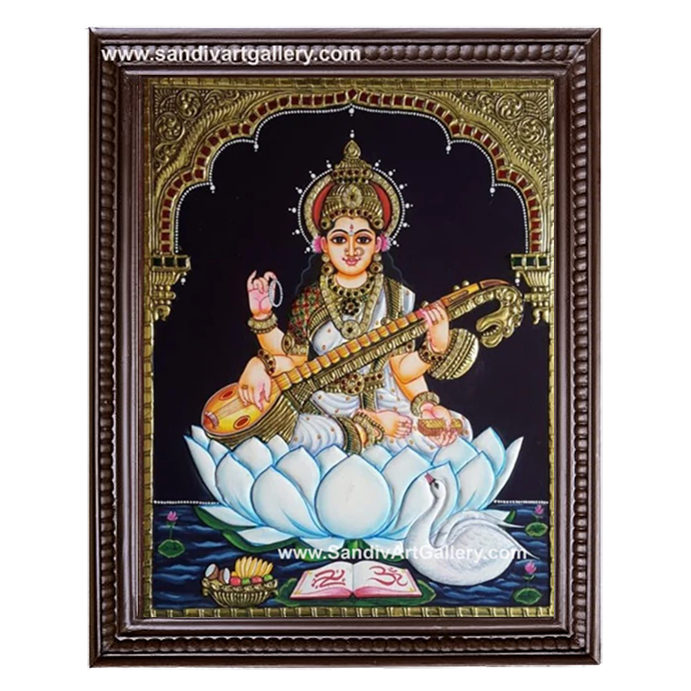 Saraswathi Devi on Lotus Tanjore Painting