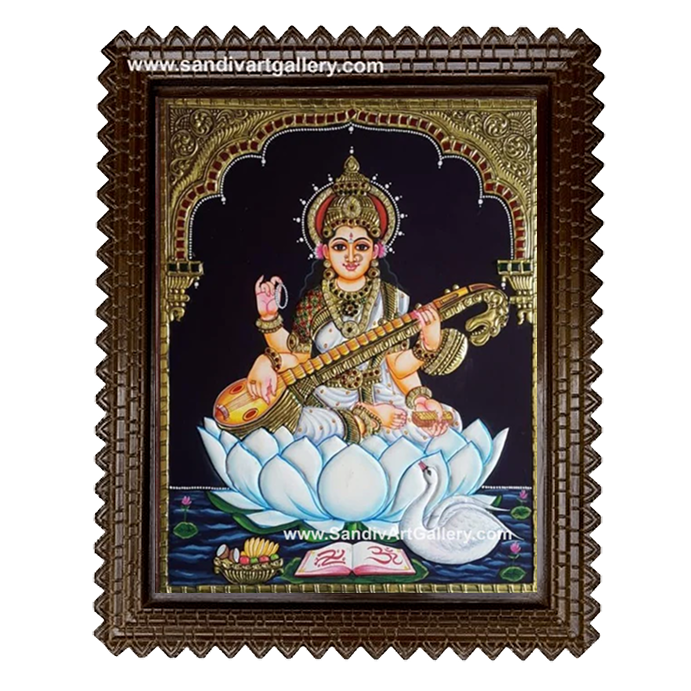Saraswathi Devi on Lotus Tanjore Painting