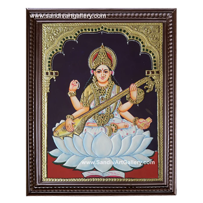 Saraswathi Mata on Lotus Tanjore Painting