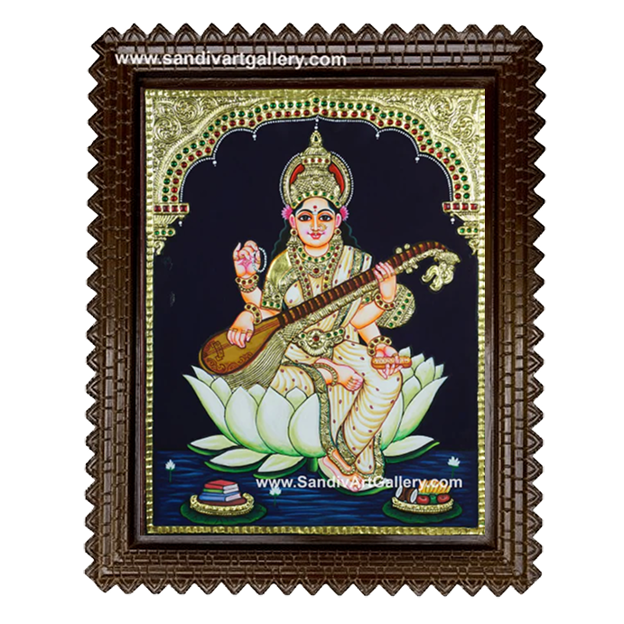 Saraswathi Matha on Lotus Tanjore Painting