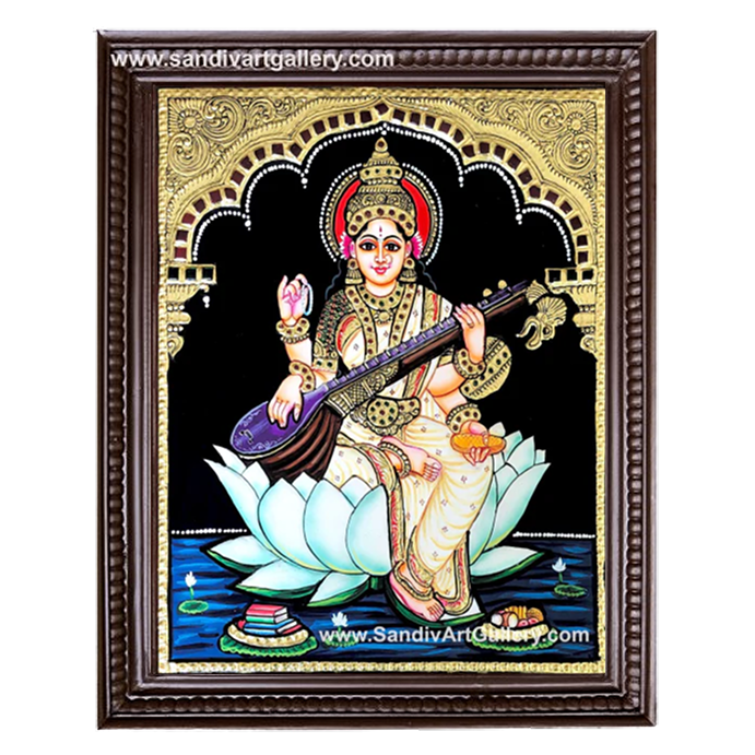 Goddess Saraswathi Tanjore Painting 6