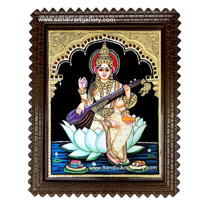 Goddess Saraswathi Tanjore Painting 6