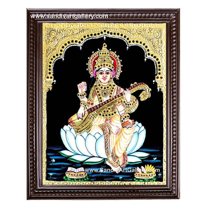 Lotus Saraswathi Tanjore Painting