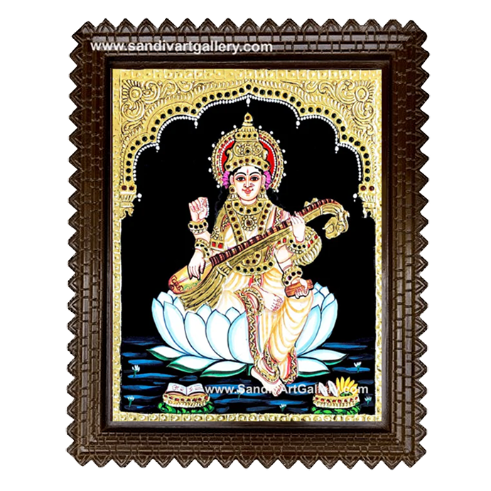 Lotus Saraswathi Tanjore Painting