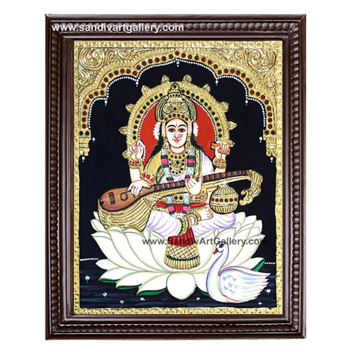 Lotus Saraswati Tanjore Painting