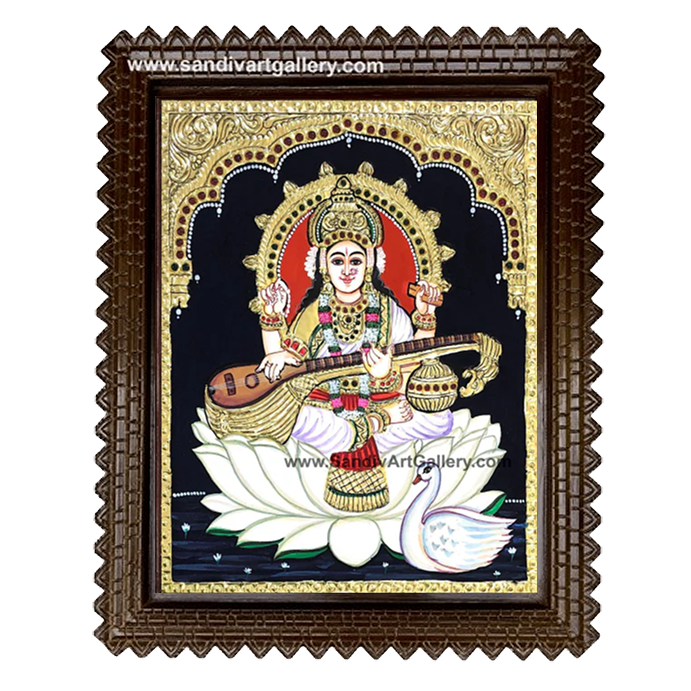 Lotus Saraswati Tanjore Painting
