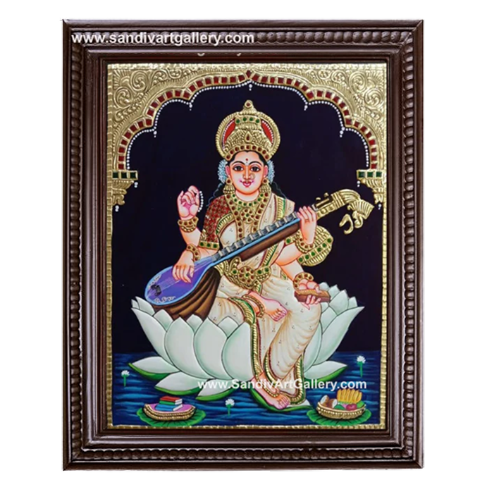 Vellai Thamarai Saraswathi Tanjore Painting