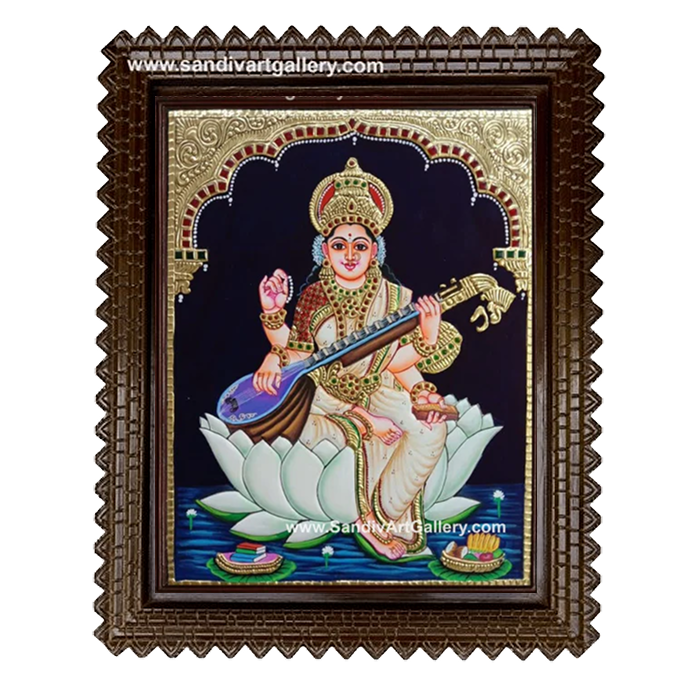 Vellai Thamarai Saraswathi Tanjore Painting