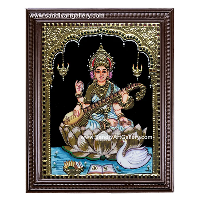 Goddess Saraswathi Tanjore Painting 8