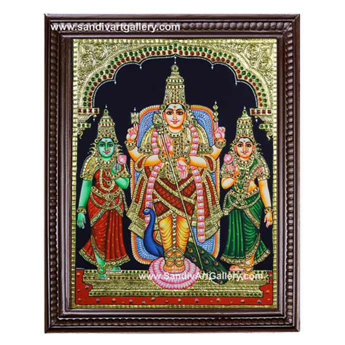 Murugan with Valli Deivanai Tanjore Painting