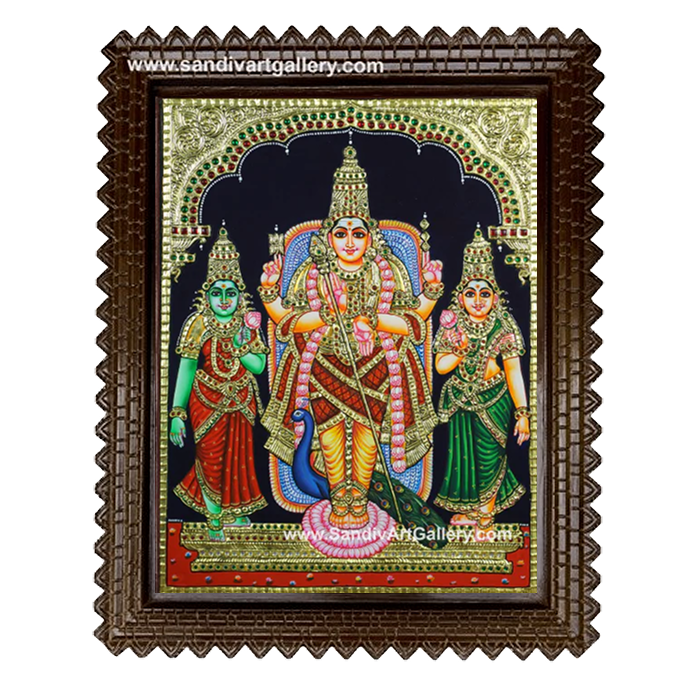 Murugan with Valli Deivanai Tanjore Painting