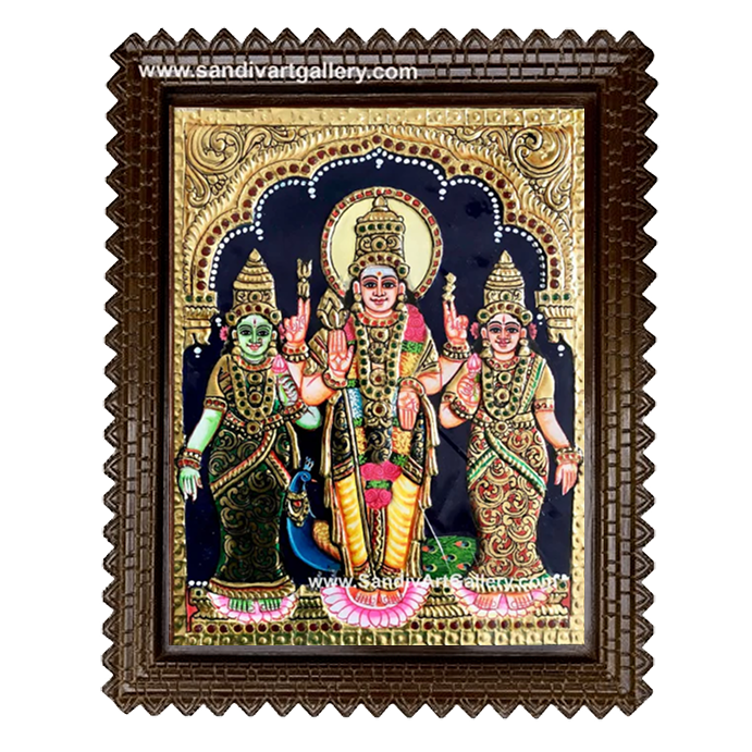 Murugan Valli Deivanai Tanjore Painting 1