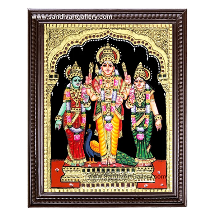 Murugan with Valli Deivanai Tanjore Painting 1