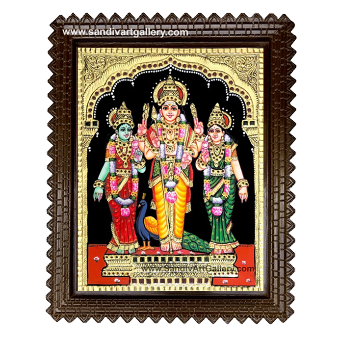 Murugan with Valli Deivanai Tanjore Painting 1