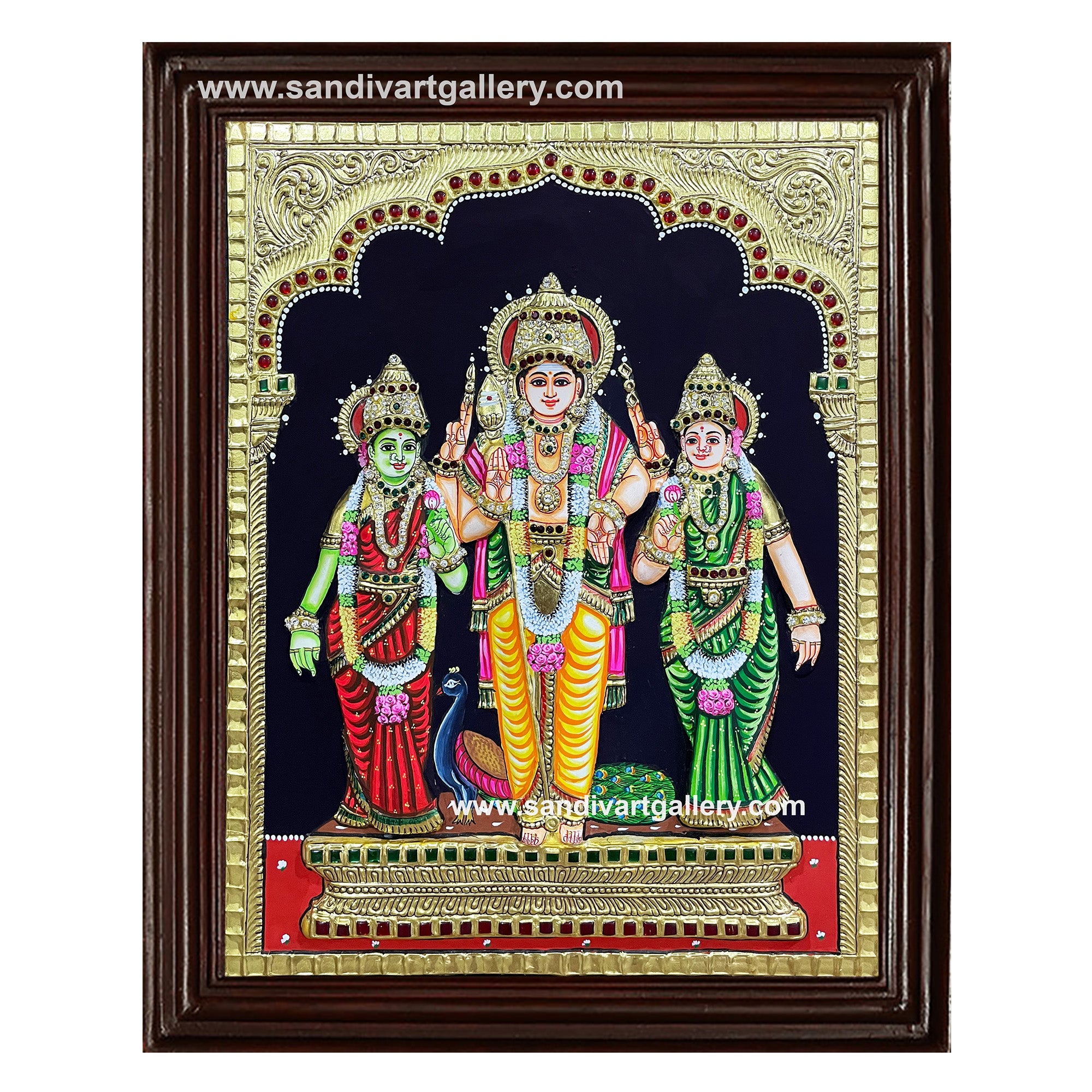 Lord Murugar with Valli Deivanai Tanjore Painting