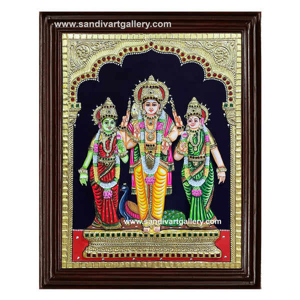 Lord Murugar with Valli Deivanai Tanjore Painting