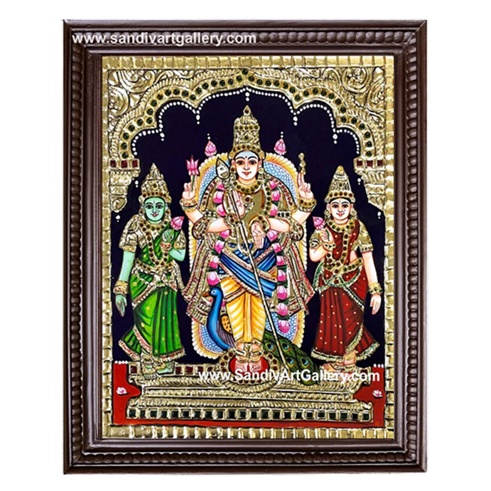 Lord Murugar with Valli Deivanai Tanjore Painting
