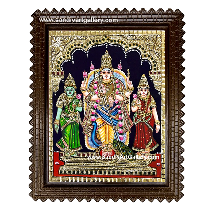 Lord Murugar with Valli Deivanai Tanjore Painting
