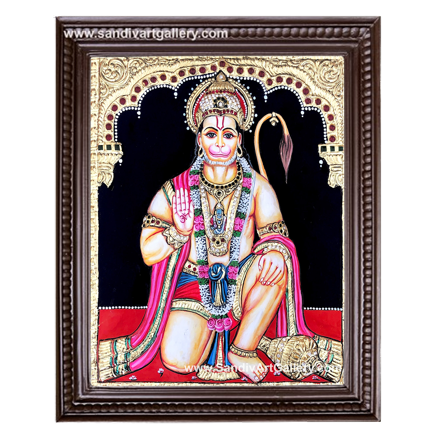 Veera Hanuman Semi Embossed Tanjore Painting