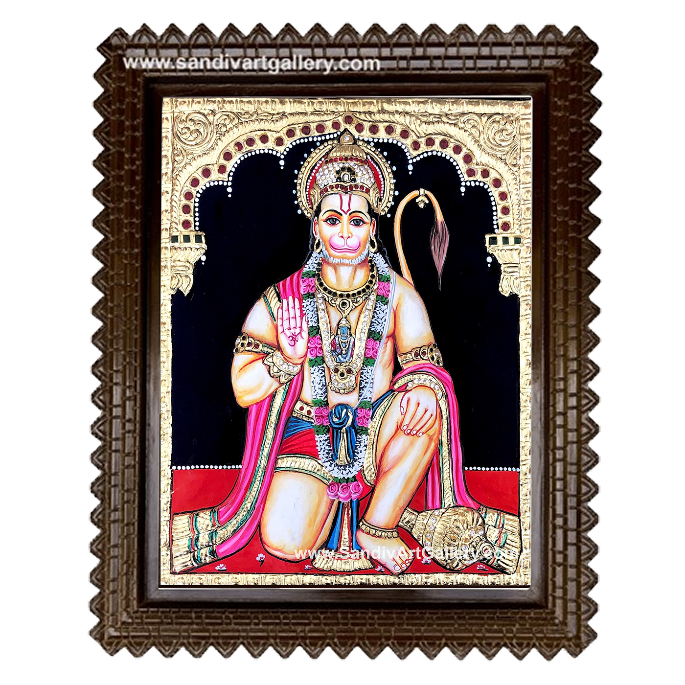 Veera Hanuman Semi Embossed Tanjore Painting