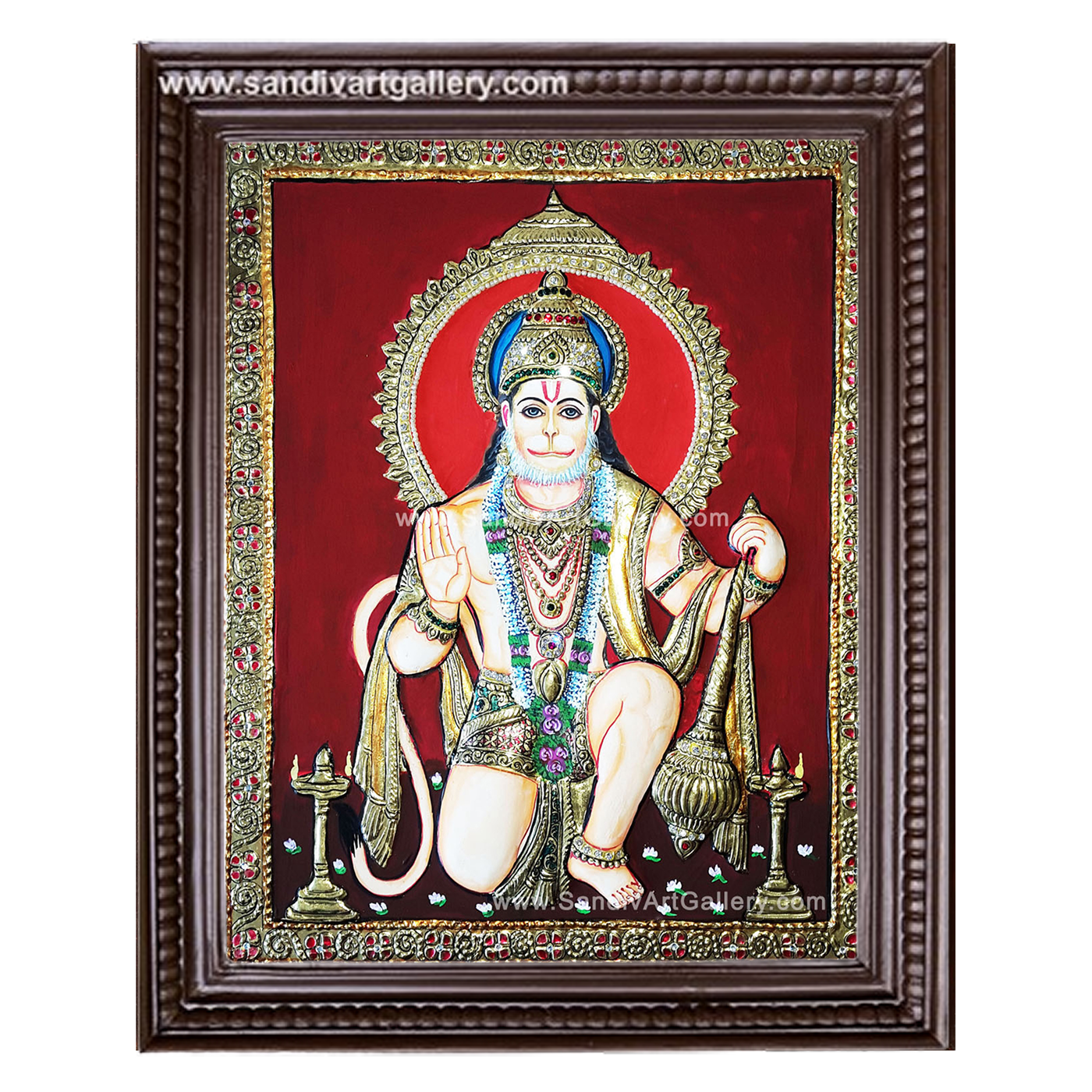 Hanuman Semi Embossed Tanjore Painting