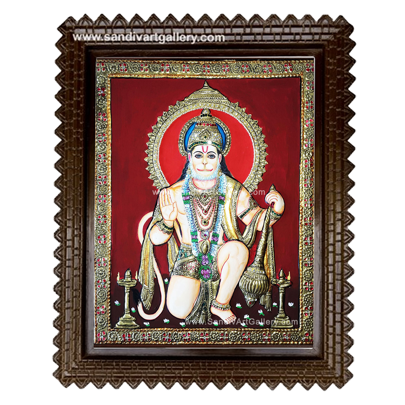 Hanuman Semi Embossed Tanjore Painting