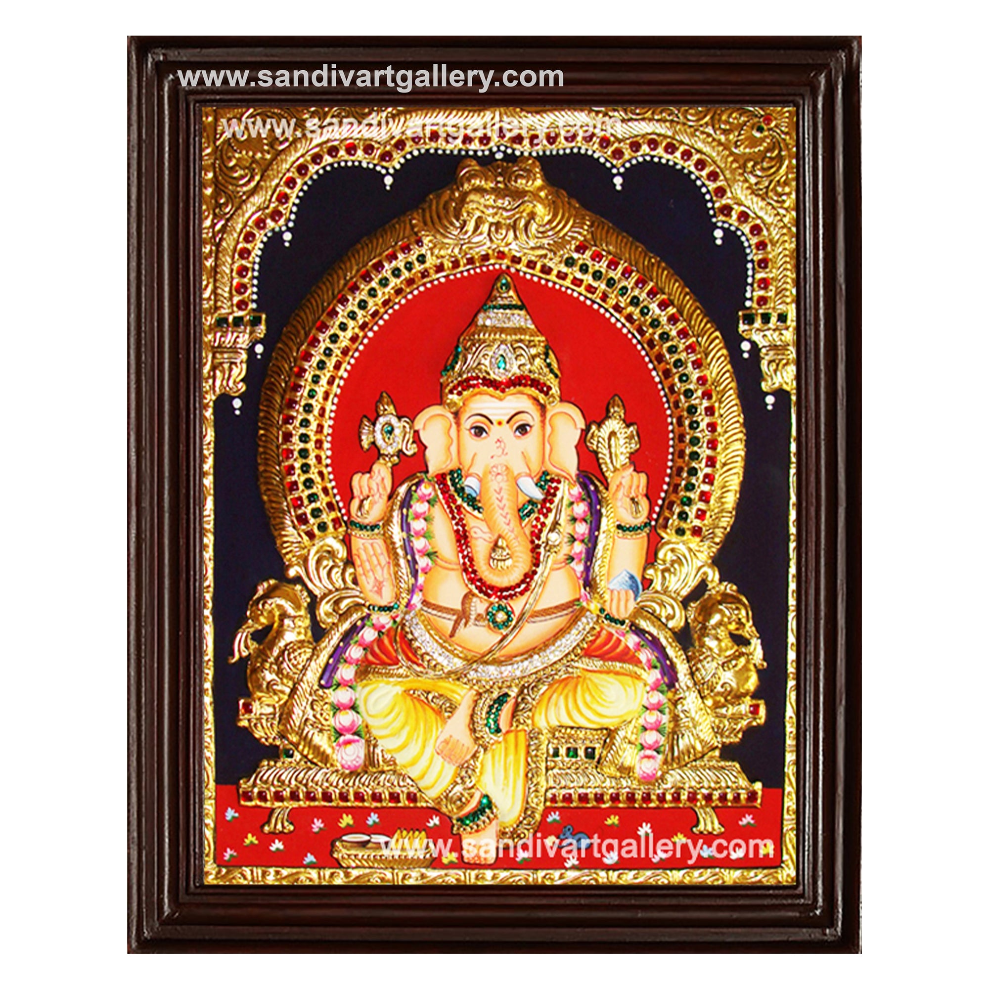 Ganesha 2D Embossed Tanjore Painting1
