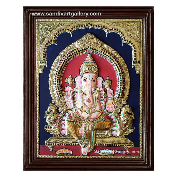 Ganesha Semi Embossed Tanjore Painting2