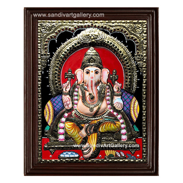 Ganesha Semi Embossed Tanjore Painting3