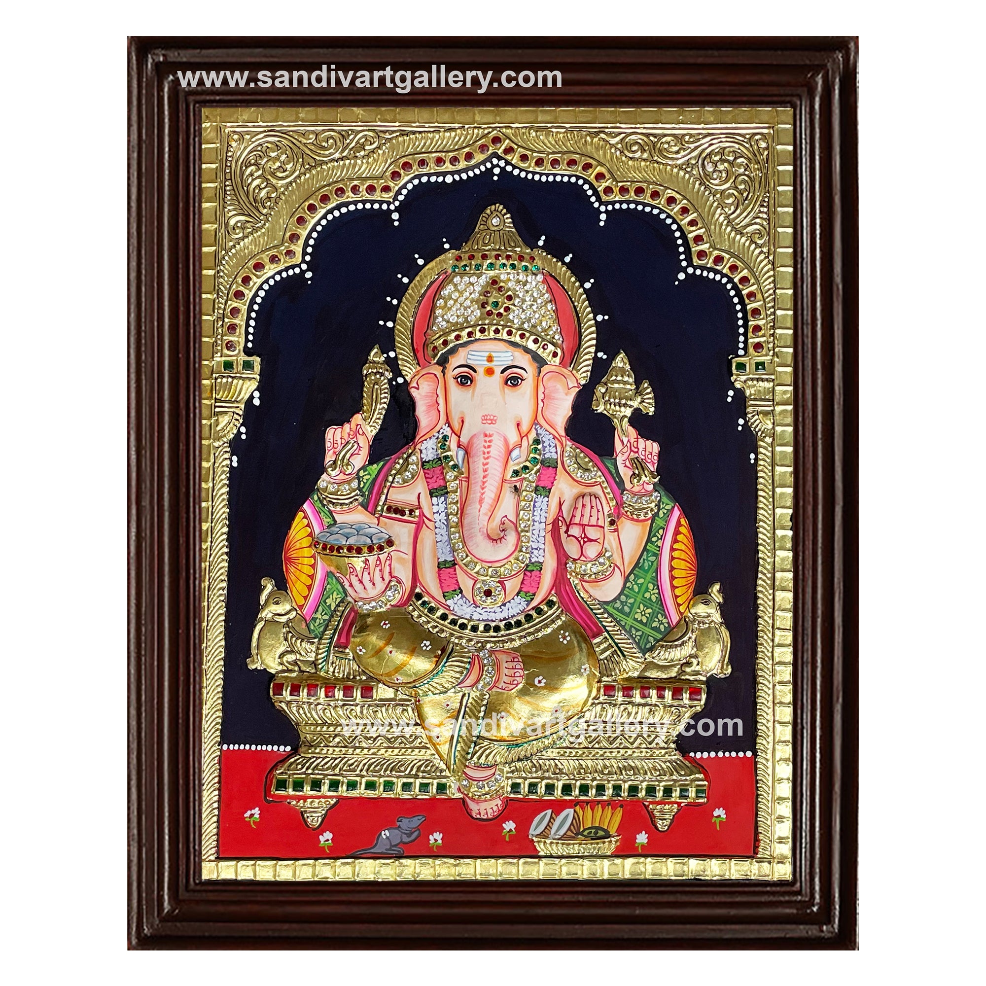 Ganesha Semi Embossed Tanjore Painting4