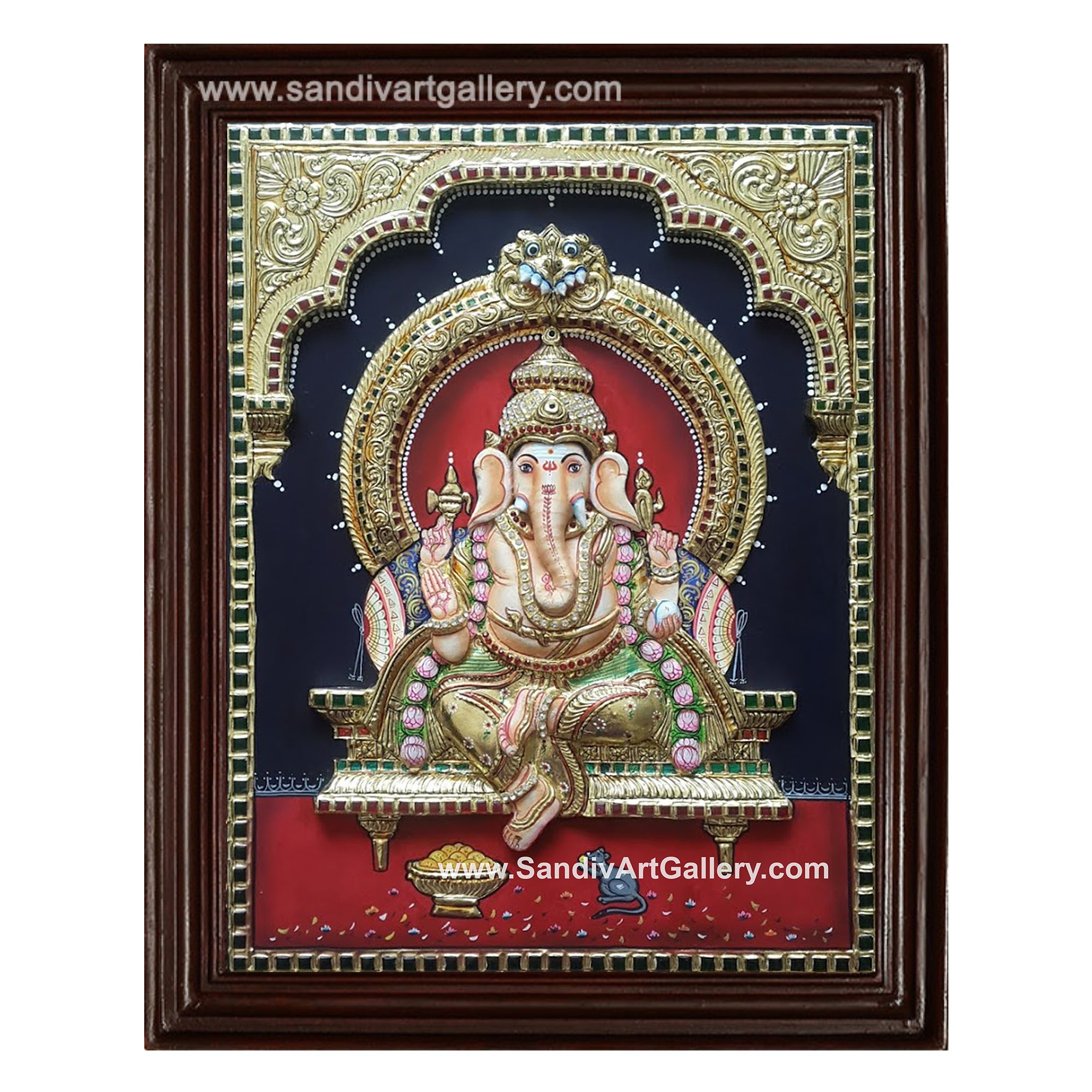 Ganesha 3D Embossed Tanjore Painting1